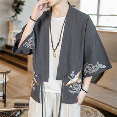 F861P55咖啡厅2024春夏装新款风绣花百搭宽松汉服大码外套，男装T恤，电商A026
