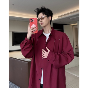 春秋男士衬衫外套韩版休闲长袖衬衫打底西装领铆钉装饰衬衫 P42图片