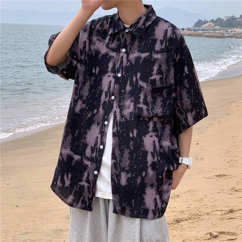 2024夏季新款宽松防晒男士短袖衬衣休闲衬衫A158-CS611-P45，男装衬衫，电商A158-1