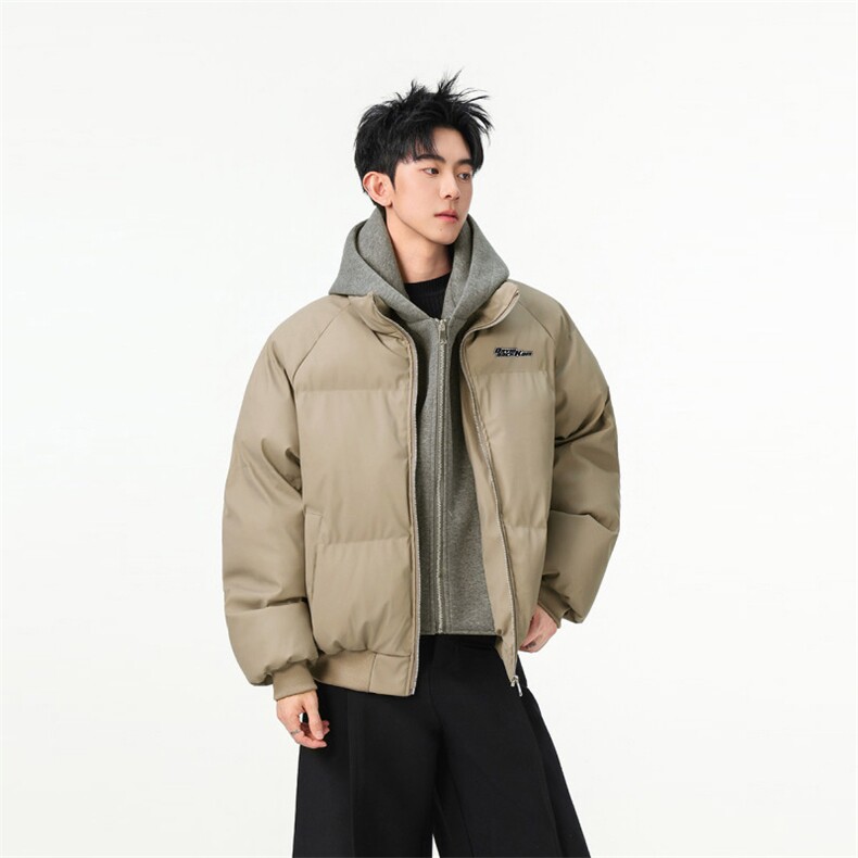 现货高品质重磅工艺美式高街假两件PU皮棉衣男女加厚棉服外套,男装棉衣,电商A486