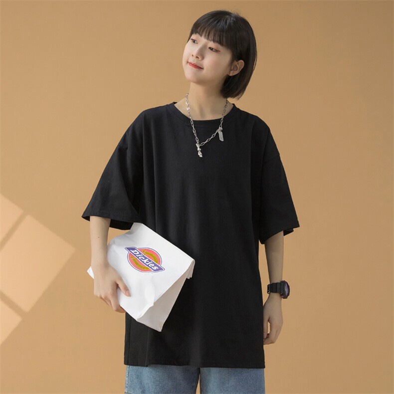 @蓝底中性风2021春夏纯棉短袖T恤男女宽松纯色半袖体恤T110特P15,男装T恤,电商B220