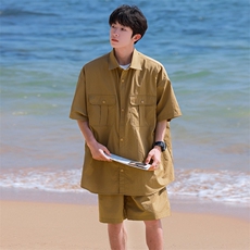 夏季套装男高品潮牌五分袖衬衫短裤大码两件套DSA157B-C70-P85，男装牛仔裤，电商A157B
