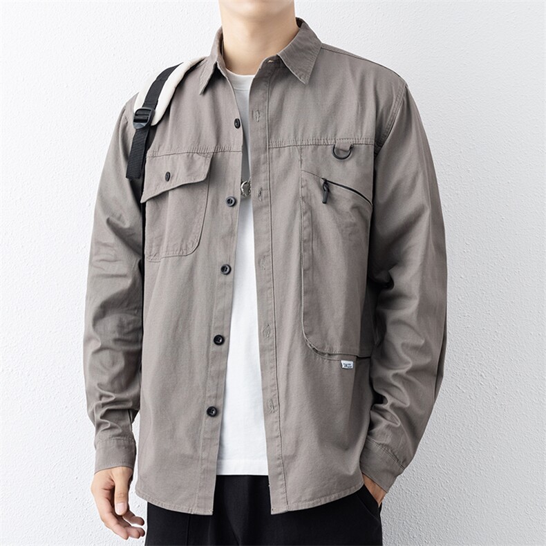 衬衣男新款纯棉工装翻领休闲时尚长袖衬衫XZ310B-3-CY805-P58,男装衬衫,星座310B-3