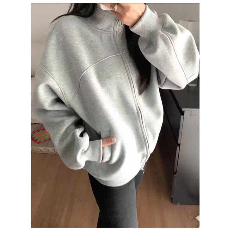 秋季重磅380克全棉得物品质立领双拉链开衫卫衣外套AH923-P42，女装短外套，四季星座610B