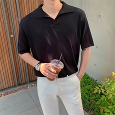 翻领毛线短袖T恤男简约百搭休闲打底五分袖POLO衫Y3327P38，男装Polo衫，星座1116-2