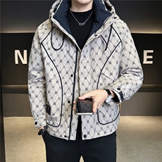 标50绒连帽羽绒服男冬季2025新款字母满印潮牌A313-5507-P215，男装羽绒服，电商A313