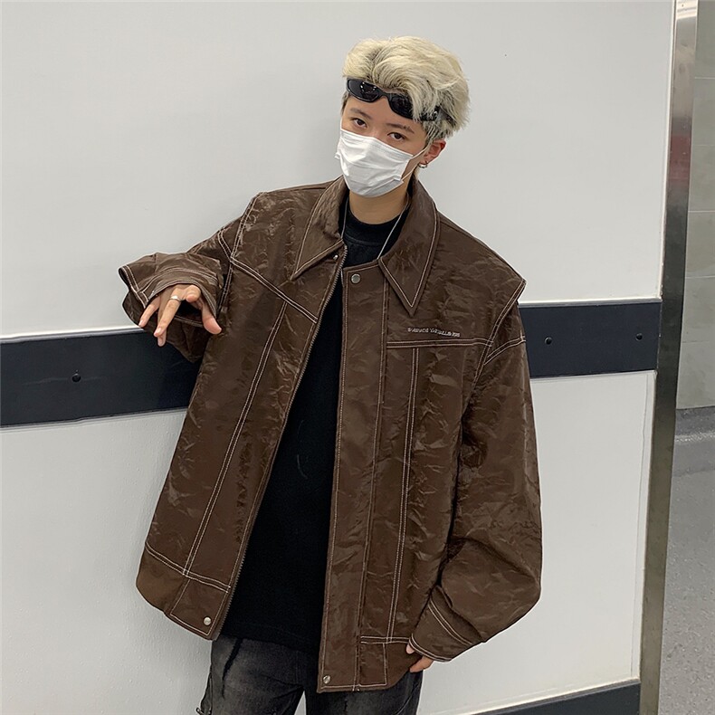 现货不缺货欧美水洗皮衣宽松假两件外套夹克1209-1-JK17-P108，男装皮衣，星座1209-1