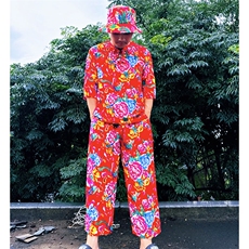 TZ340男士夏秋风大花套装大码宽松凉爽透气个性外套可作睡衣，男装休闲套装，星座115A-2