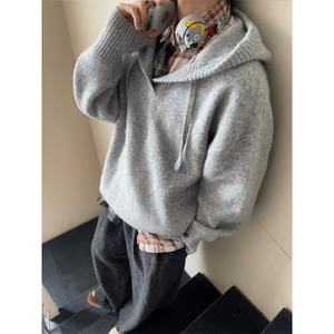 网络图现货大廓形双层复合垫肩卫衣外套连帽开衫上衣R996-P70