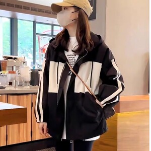 连帽撞色冲锋衣夹棉外套女2025春秋季新款休闲棒球服拼接上衣图片
