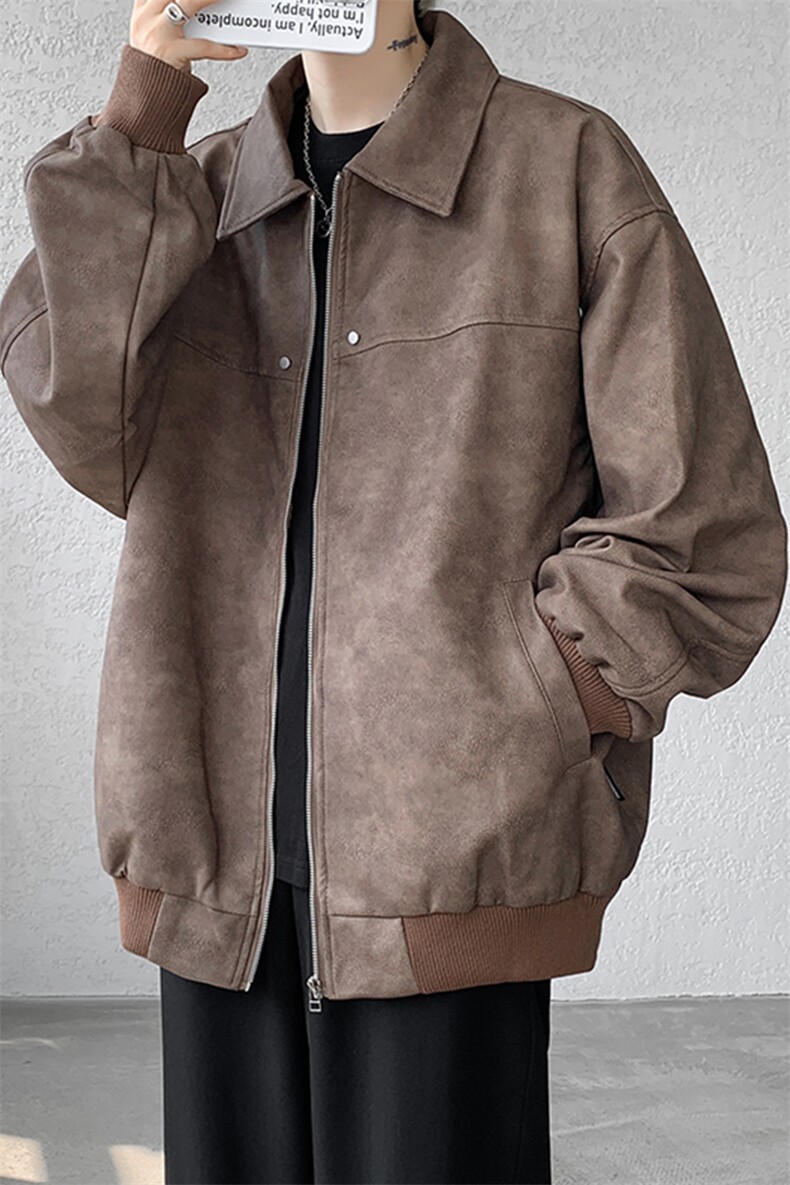 8XL-M脏脏痞帅皮衣外套男秋冬加厚PU皮夹克宽松大码皮袄JK006P95,男装夹克,电商B312