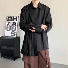 春装2025复古小众山本耀司风暗纹提花新中式不规则拼接长袖衬衫，男装衬衫，星座909