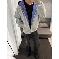 现货网图cleanfit格子双面穿连帽开衫卫衣外套男女WT30-P68，女装短外套，电商C310