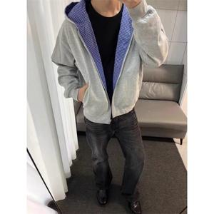 现货网图cleanfit格子双面穿连帽开衫卫衣外套男女WT30-P68图片