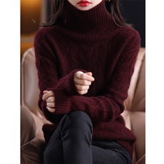 秋冬新款扭花羊绒衫女高领加厚宽松羊毛衫百搭麻花针织打底衫大码，女装羊毛衫，忠诺羊绒