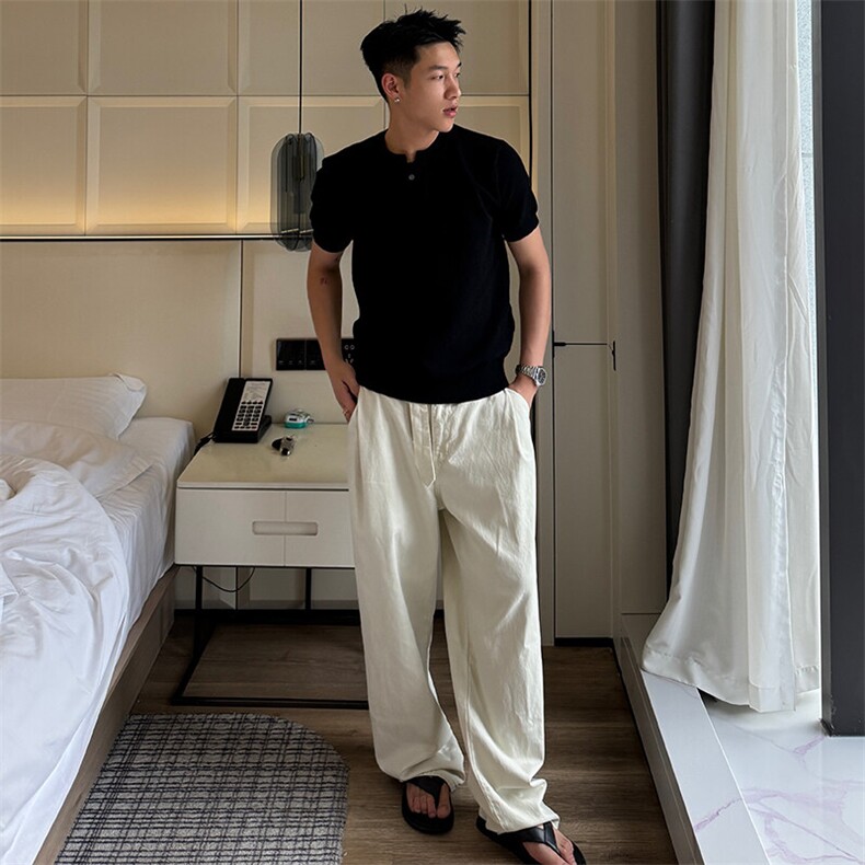 针织短袖V领Polo薄款波罗纹77090-P55，男装Polo衫，电商D342