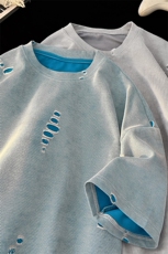 美式破洞短袖T恤男夏季潮牌半袖衣服宽松重磅体恤衫T3650-特价P33，男装T恤，电商A007