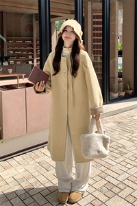 黄色高级感茧型宽松韩版羊绒双面羊毛大衣女冬新款长过膝毛呢外套图片