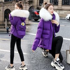 2020冬季新款简约大毛领小雏菊时尚棉衣，女装棉衣/棉服，艾尚靓装