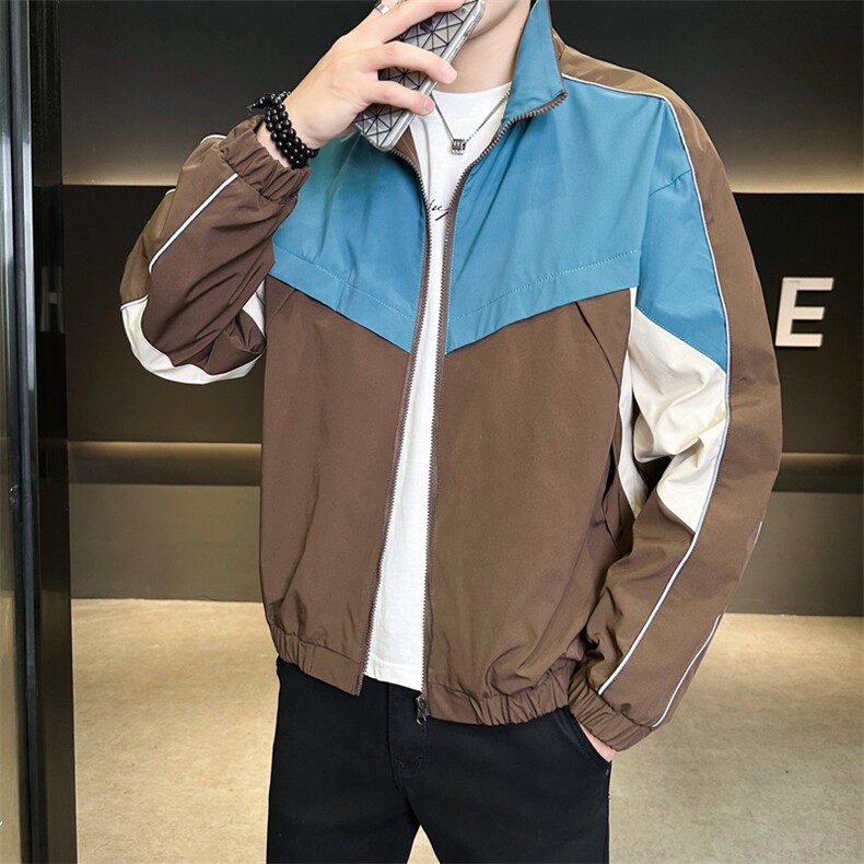 复古撞色拼接立领冲锋衣外套男开衫外套夹克棒球服JK01577-P68,男装夹克,星座308B-2