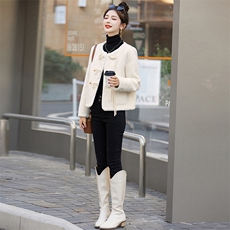 小香风羊羔绒外套2023冬季新款高级感复古短款加厚仿羊羔毛绒上衣女，女装羊羔毛/颗粒绒，星期衣