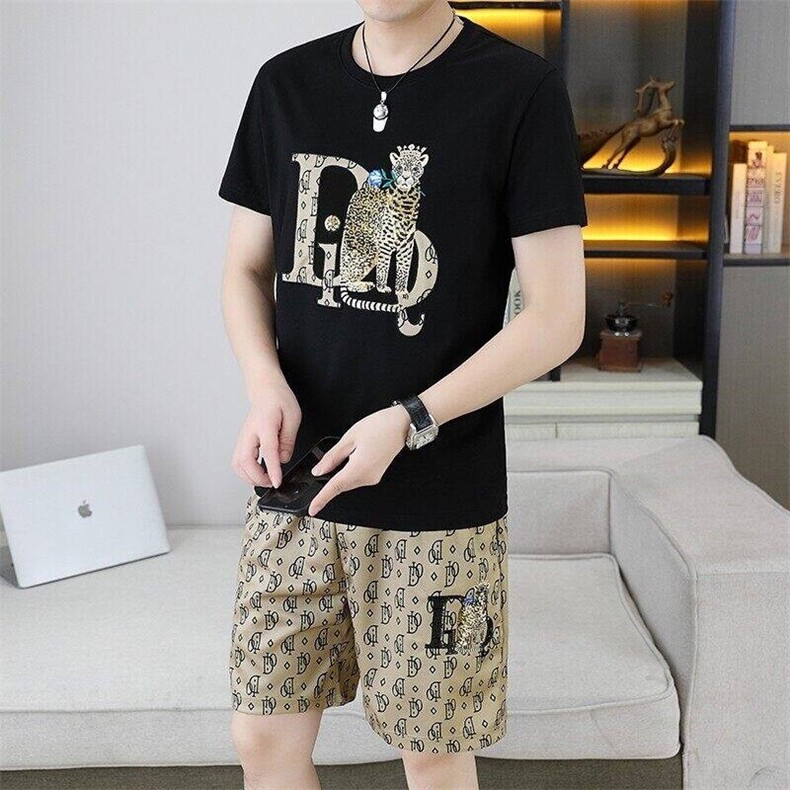 24345-P65夏季休闲T恤短裤男两件套欧货潮牌修身圆领短袖T恤套装,男装休闲套装,电商D310B-1