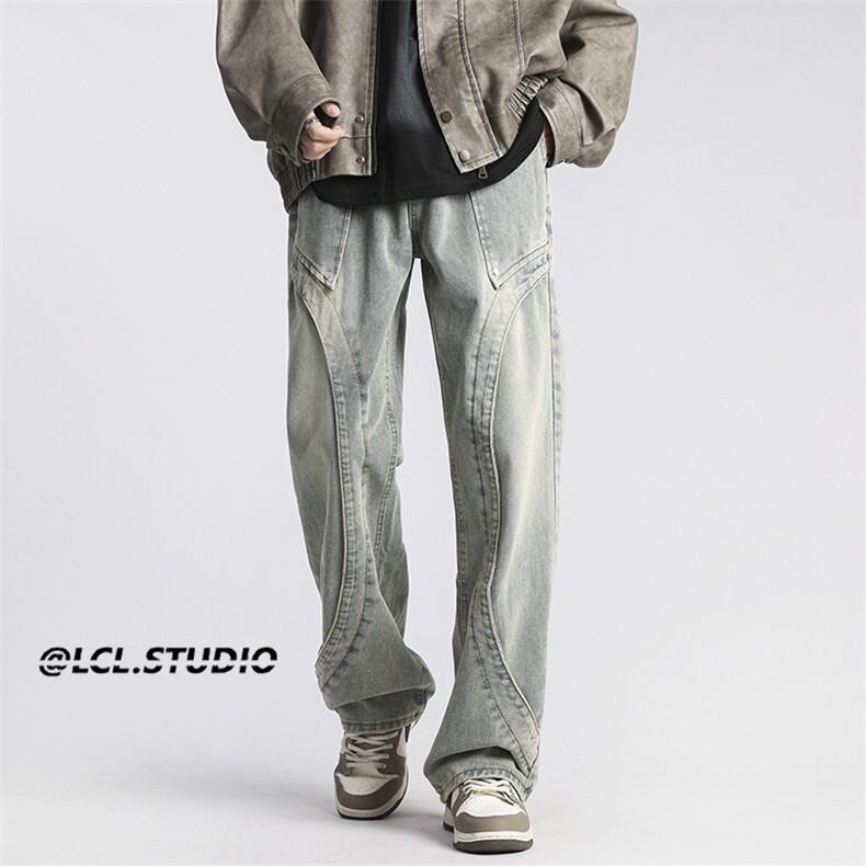 秋冬季美式高街小众牛仔裤男个性百搭休闲裤G2502/特P35，男装牛仔裤，电商D202