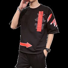 夏季圆领短袖T恤男ins韩版宽松潮流印花半袖上衣服DT08P30，男装T恤，电商A086