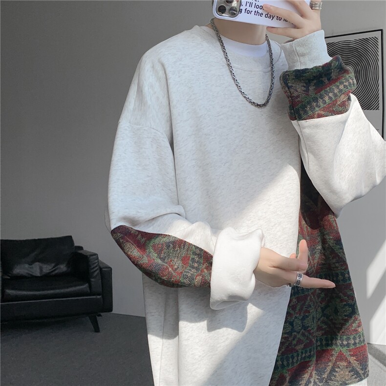 8XL-M民族风拼接卫衣大码胖子费尔岛上衣圆领复古外套WY5106/P55,男装民族服装,电商B238