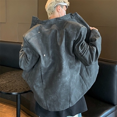美式街头机车皮衣外套男春秋季复古宽松休闲pu皮夹克潮H7711-p88，男装夹克，星座1008