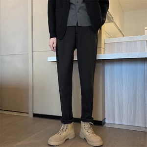 轻熟风男裤秋冬季毛呢休闲裤修身简约直筒长裤1412-2/5115/P68图片