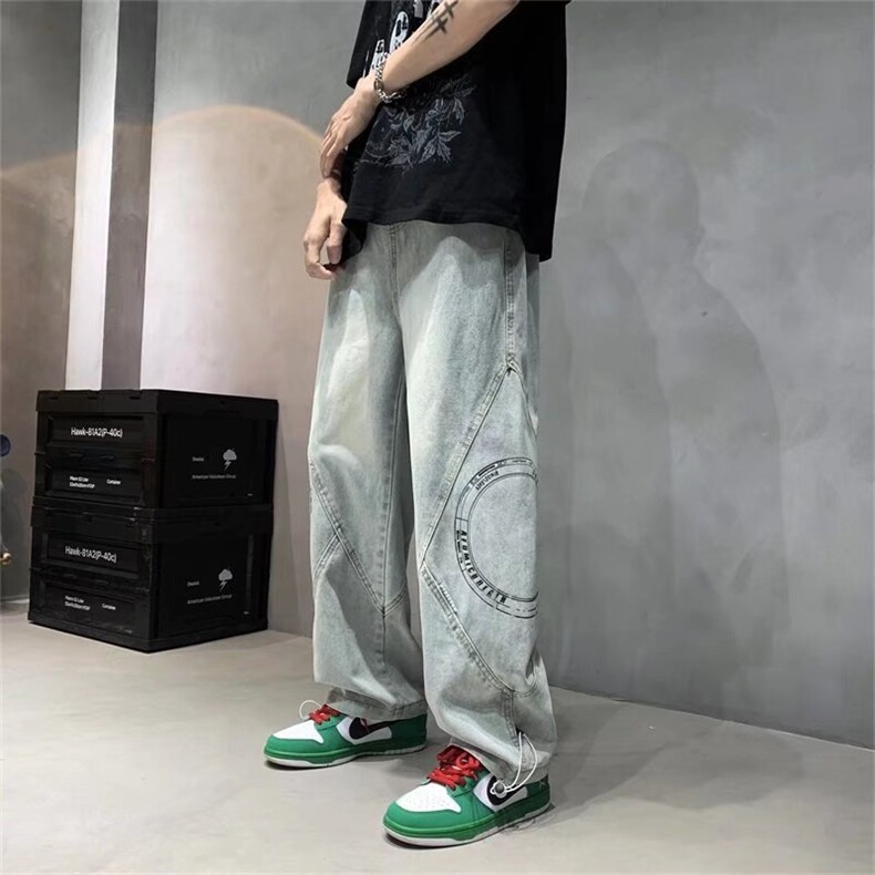 美式vibe束脚牛仔裤男直筒宽松小众设计高街ins潮阔腿裤NK458-P45图片