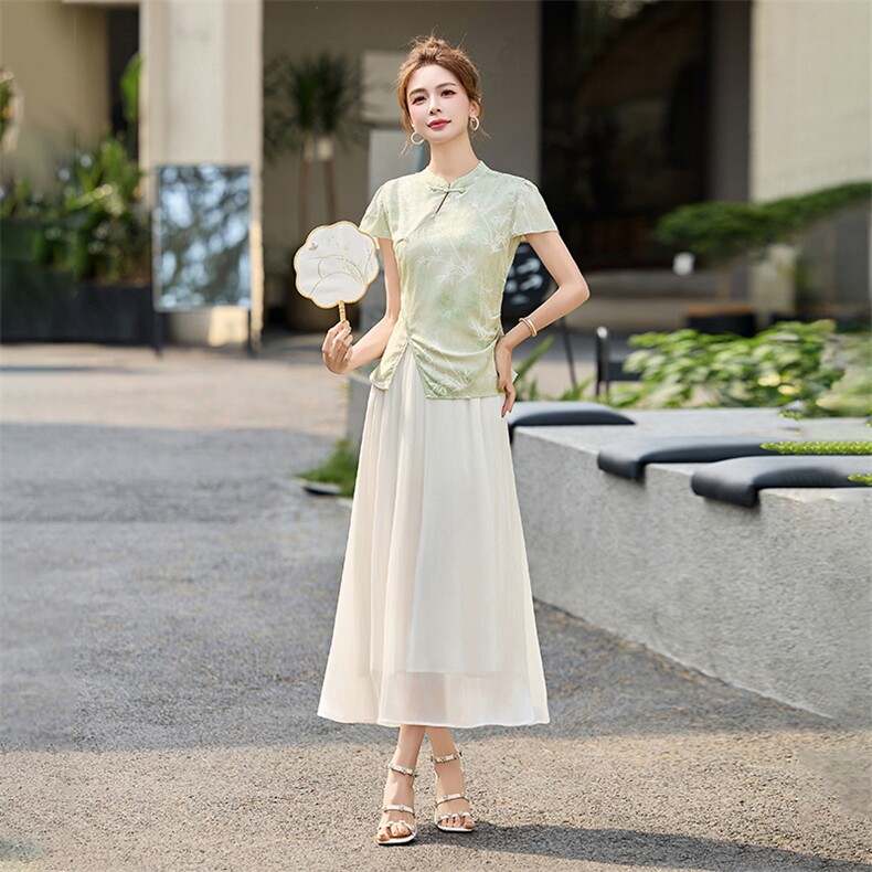 2025夏季新中式风盘扣改良旗袍假两件连衣裙,女装连衣裙,丽莎妳雅