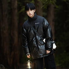 立领男士加厚皮棉衣冬季拼接潮流棉服字母棉袄子A266-P01-P80，男装棉衣，电商A266