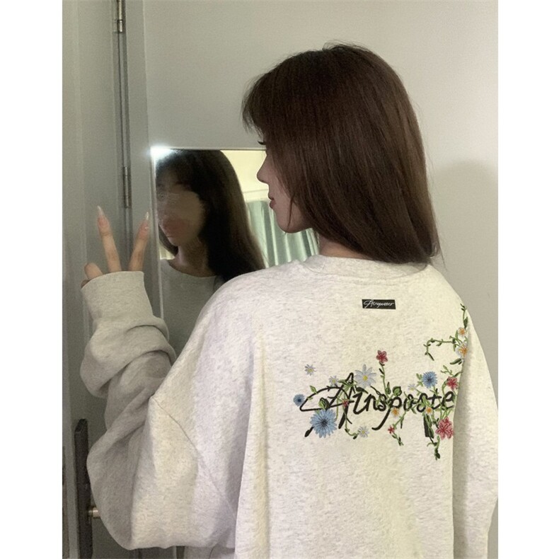 花卉刺绣女秋冬季宽松慵懒风情侣潮牌圆领华棉卫衣WYL02P40，男装卫衣，星座1013-5