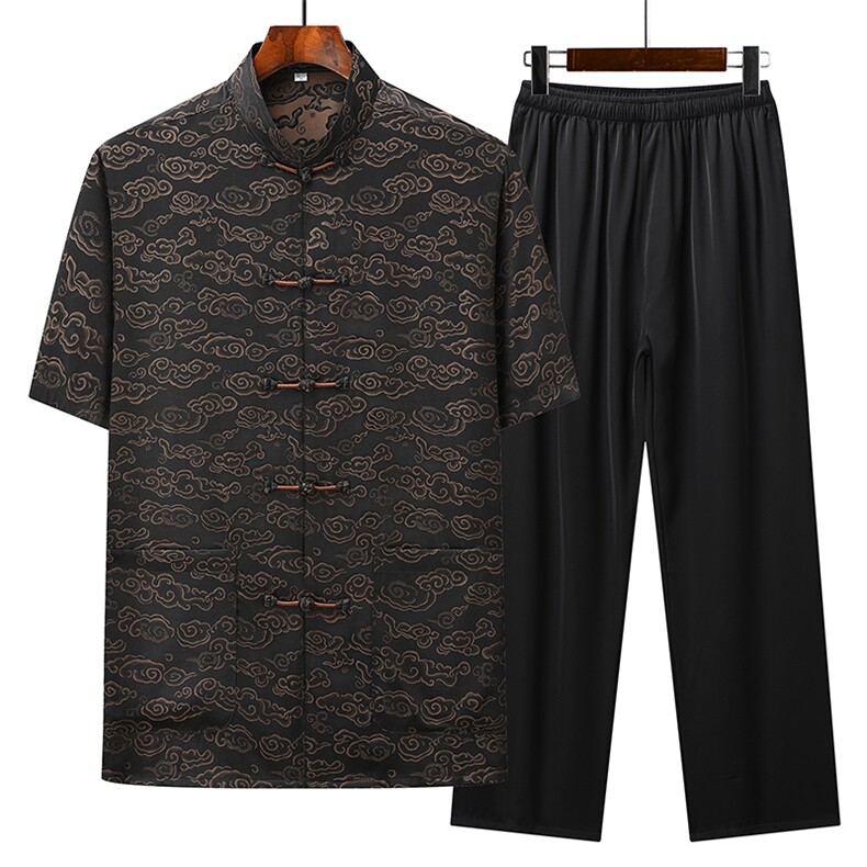 风唐装中年短袖衬衫套装男士夏装太极服宽松套装CF2806-P110图片