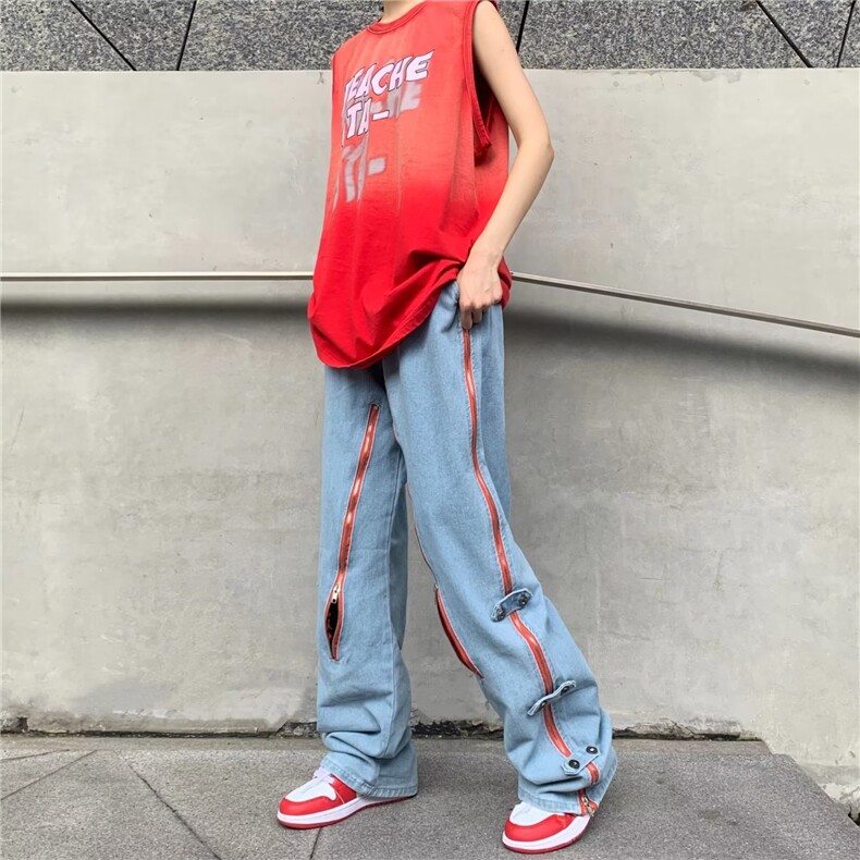 美式高街排扣黄泥牛仔裤男2024秋季新款vibe风设计感BK59-P83,男装牛仔裤,星座1109-3