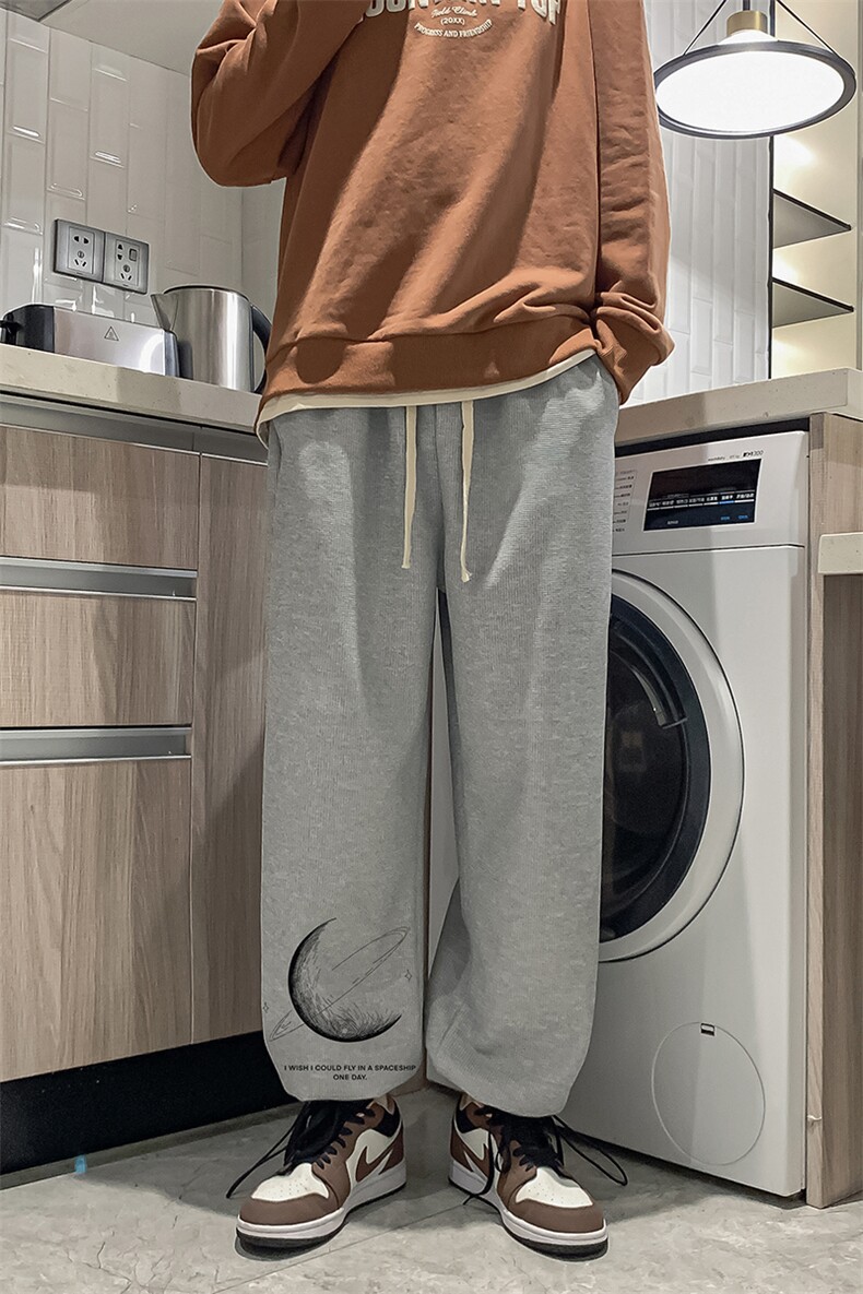 华夫格运动裤男大码抽绳休闲裤卫裤HK78246-P35加绒款P45,男装休闲裤,电商A040