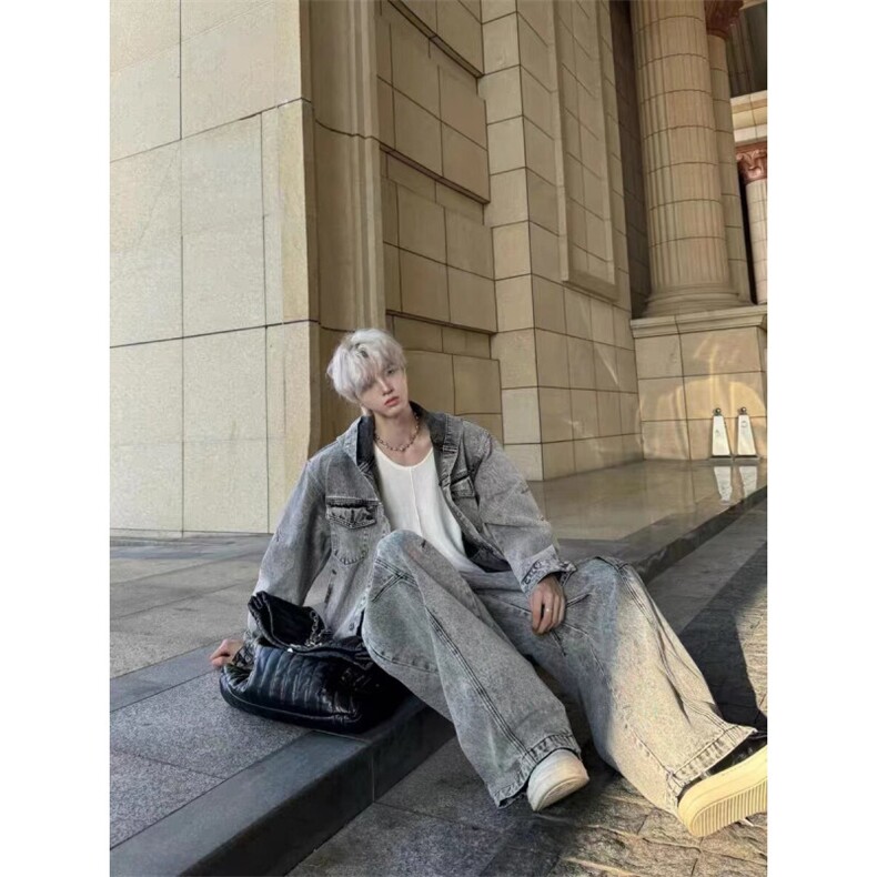 复古连帽牛仔夹克男女春秋美式高街工装cleanfit痞帅水洗外套潮流,男装夹克,星座410-7