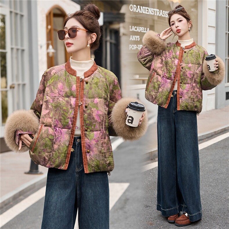 新中式国风羽绒服女2025冬季新款高端巨好看的短款狐狸毛保暖外套,女装羽绒服,伊仟回