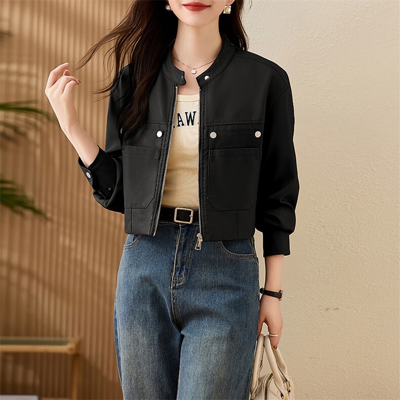 现货复古短款皮衣外套女2024春秋新款PU皮机车服秋季女式皮夹克,女装皮衣,江南女神