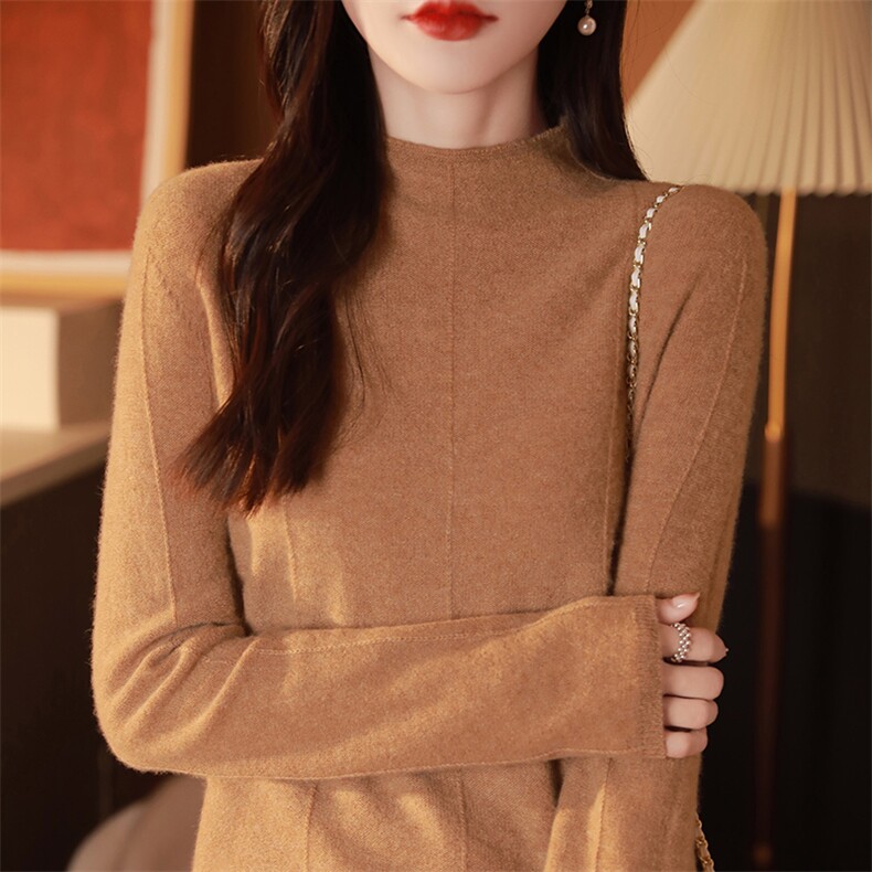 秋冬显瘦时髦百搭简约半高领羊毛衫，女装羊毛衫，邓利维