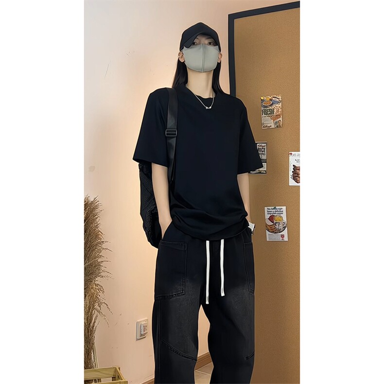 美式boxy重磅正肩短袖T恤男夏季设计感t恤打底衫T3699-特价P24，男装T恤，电商A007