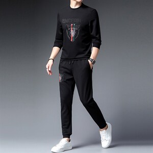 中年男士长袖长裤两件套秋季卫衣免烫休闲套装圆领运动两件套男装,男装休闲套装,电商B212（原钱塘6029）