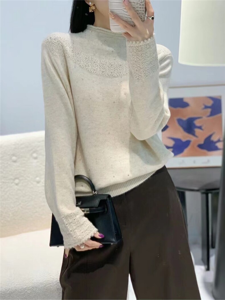 2025年秋季时尚百搭通勤简约休闲亮钻半高领，女装针织衫/毛衣，唐诺