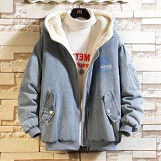 牛仔外套加厚加绒衣男羊羔毛服男砖墙NM53274-P140，男装棉衣，电商A040A