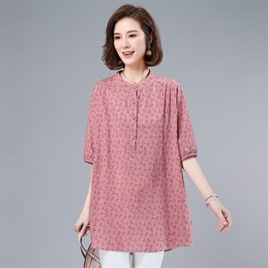 衬衫女中袖2021新款气质衬衣套头时尚直筒 碎花图片