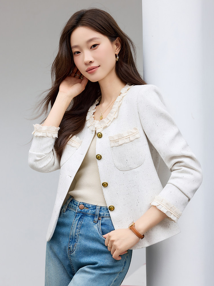 现货2025秋季新款小香风气质简约长袖短款小外套女,女装短外套,时尚风爆