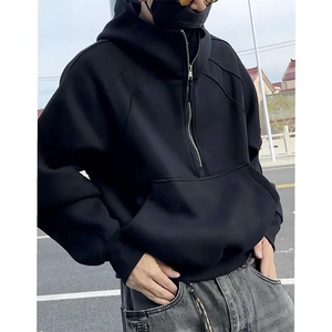 抖音得物高品质二开 26春装重磅宽松结构拉链设计高领连帽卫衣W76图片