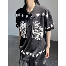 扑克牌提花镂空针织POLO翻领短袖t恤男女夏季凉感上衣TZ06，男装T恤，星座1116A（原606A-3）